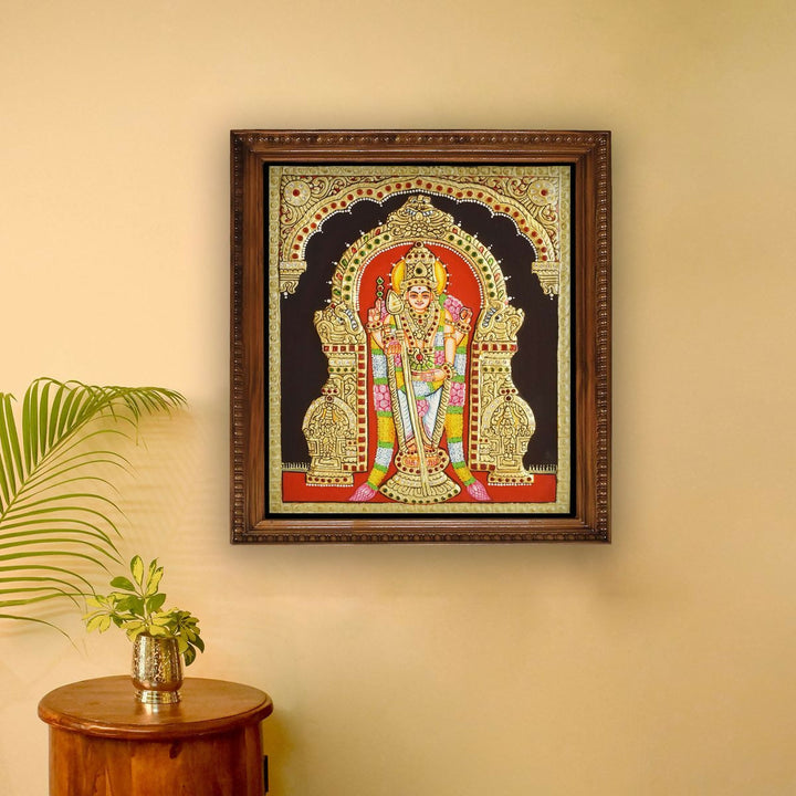10*12 TANJORE PAINTING Lord Murugan Authentic With 22 Ct Gold Foil and Jaipur Gemstones,Unframed | SHOBITAM