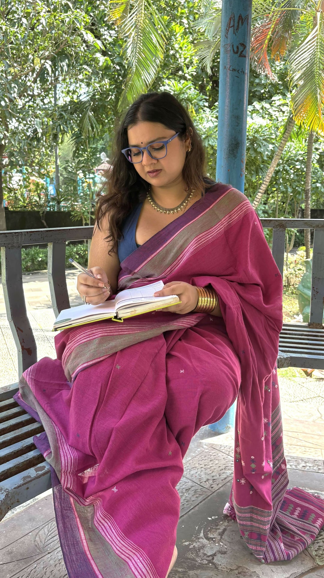 Gulal Bhujodi Cotton saree with Mirror Work | SHOBITAM