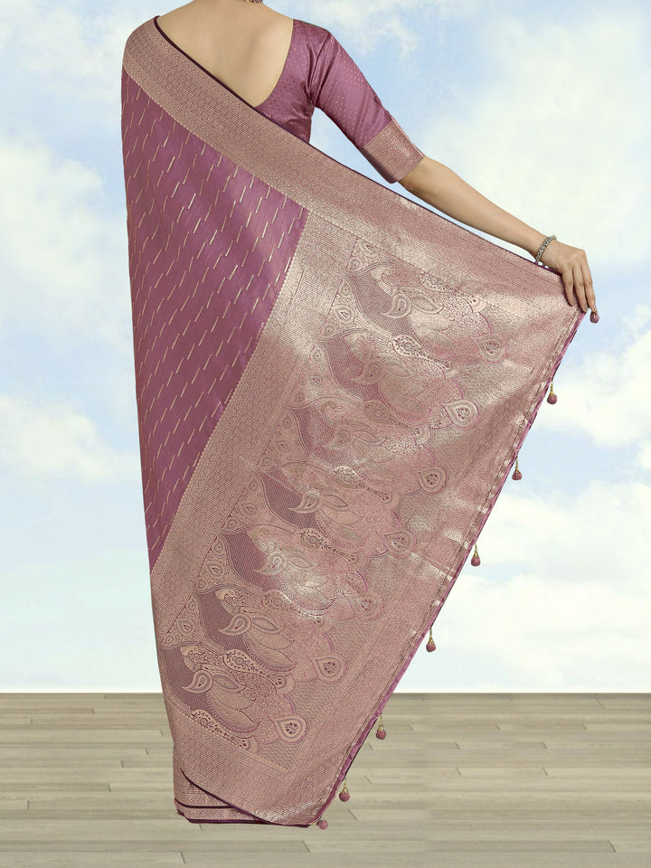 Dusty Rose Pink Weaving Banarasi Satin Silk Saree | SHOBITAM