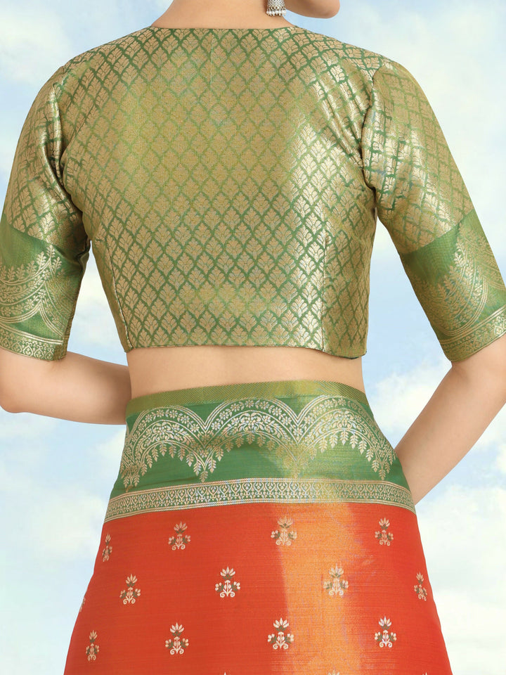 Orange Color Weaving Semi Banarasi Tissue Silk Saree | SHOBITAM