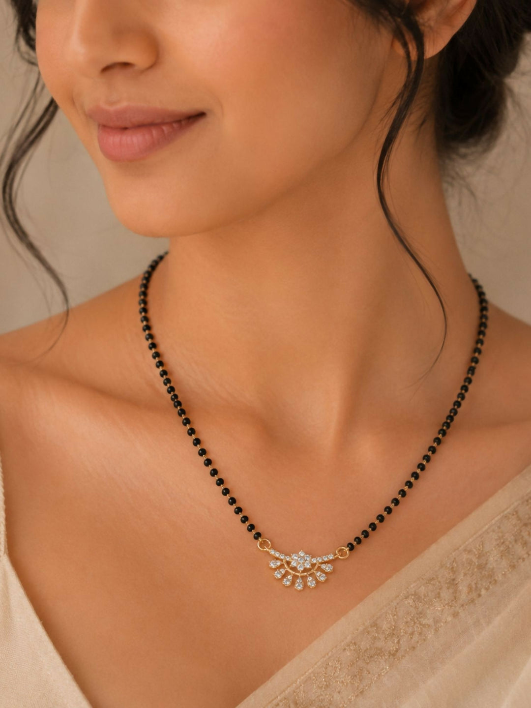 Elegant Diamond Blackbead Mangalsutra | SHOBITAM