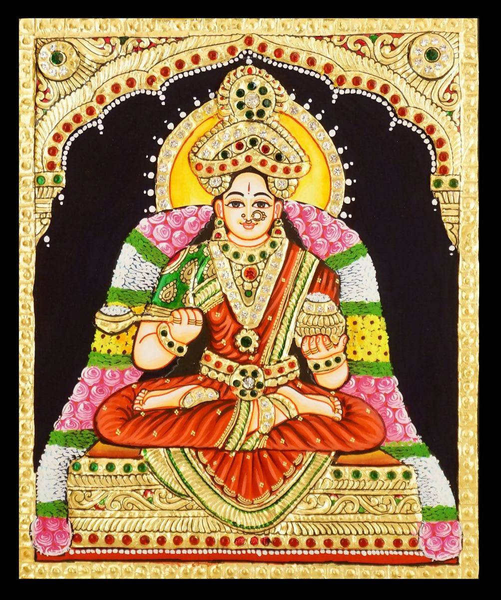 12*10 TANJORE PAINTING ANNAPOORANESWARI Authentic With 22 Ct Gold Foil and Jaipur Gemstones,Unframed | SHOBITAM