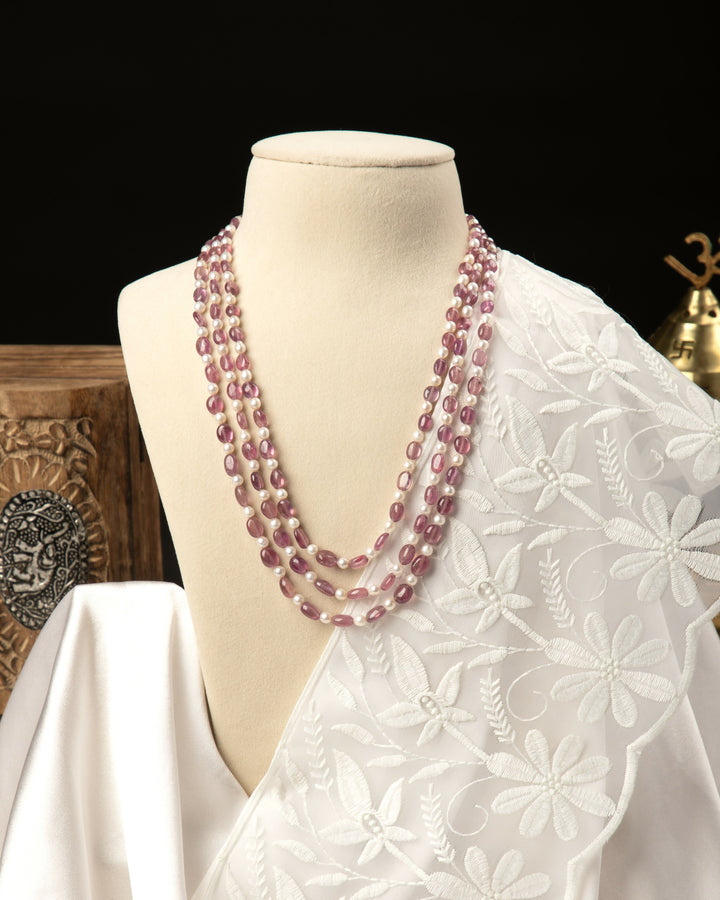 The Duchess Rose- Natural Ruby & Pearl Mala | SHOBITAM