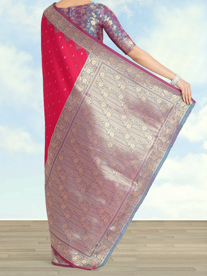 Semi Banarasi Silk Pink Color Weaving Saree| Shobitam