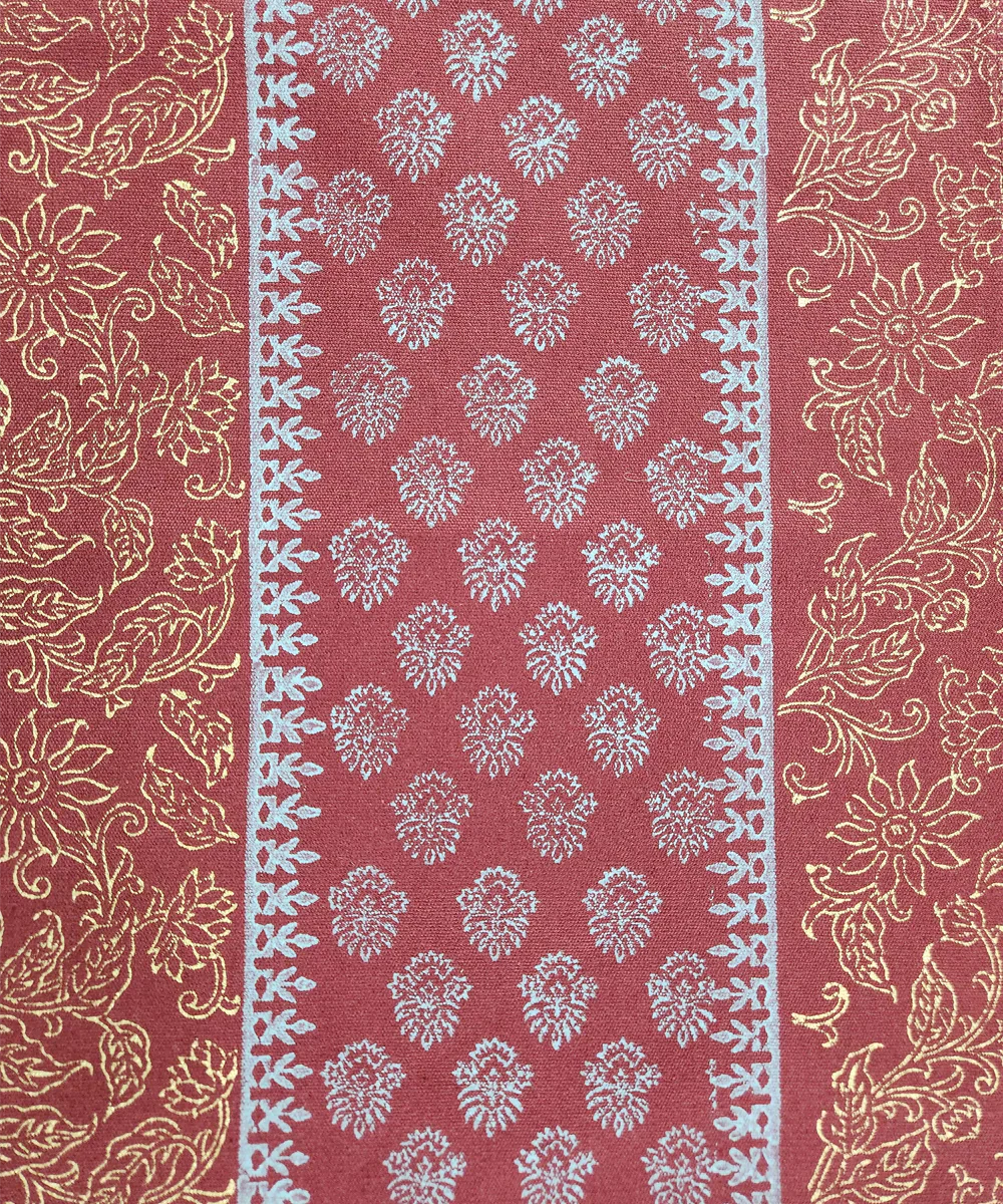 6 Seater Maroon Block Printed Cotton Canvas Table Runner (13 x 84 Inches) | SHOBITAM