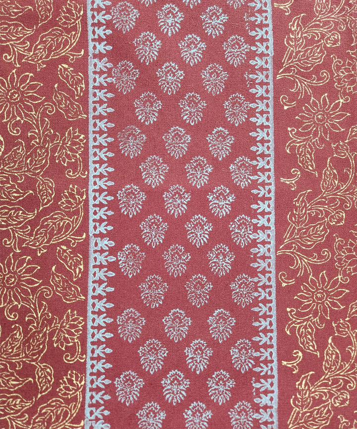 6 Seater Maroon Block Printed Cotton Canvas Table Runner (13 x 84 Inches) | SHOBITAM