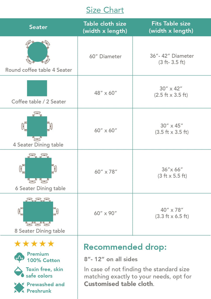 Kolam minimal Printed 100% Cotton Table cloth for 4 seater, 6 seater and 8 seater dining - Brick red | SHOBITAM