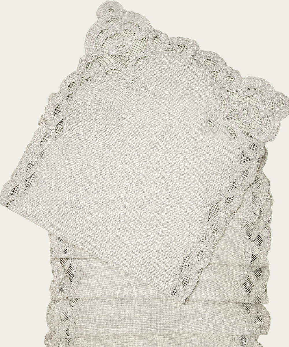 6 seater Beige Cutwork Embroidery Cotton Slub Table Runner | SHOBITAM