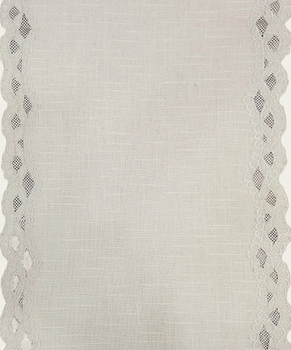6 seater Beige Cutwork Embroidery Cotton Slub Table Runner | SHOBITAM
