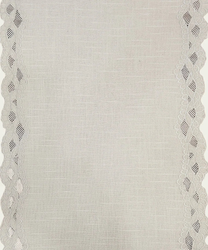 6 seater Beige Cutwork Embroidery Cotton Slub Table Runner | SHOBITAM