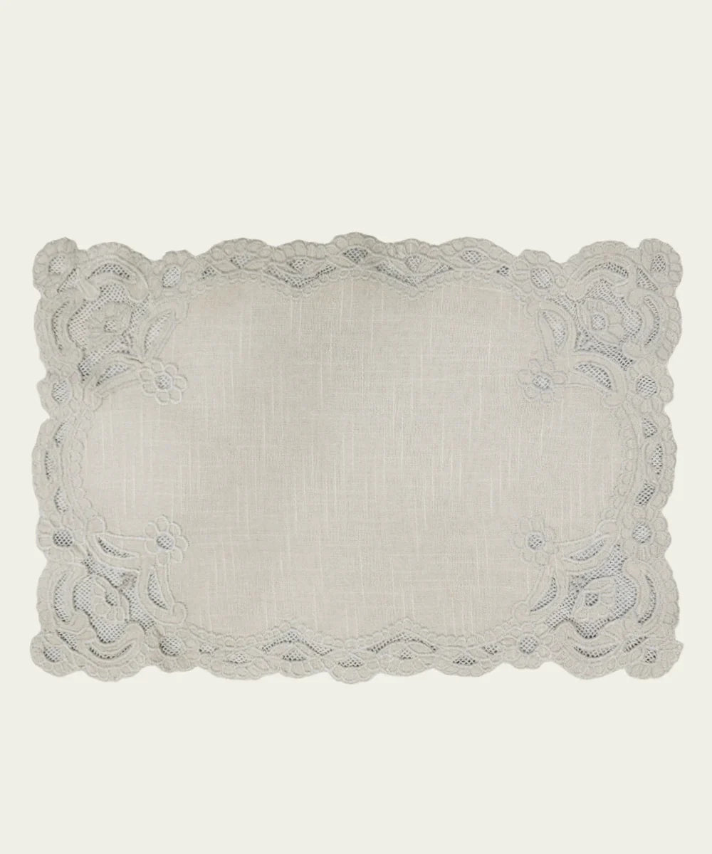 Set of 4 pcs Beige Cutwork Embroidered Cotton Slub Table Mats | SHOBITAM