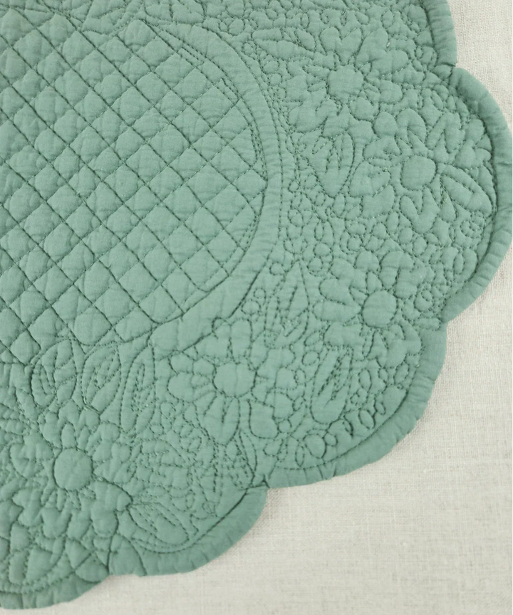 Set of 2 Quilted Cotton Olive oval Table Mats  | SHOBITAM