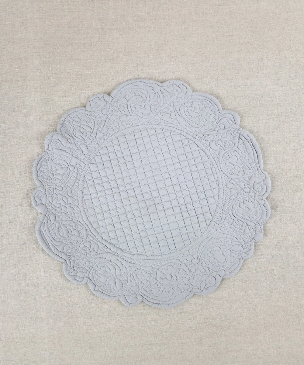 Set of 2 Quilted Cotton Grey Round Table Mats | SHOBITAM