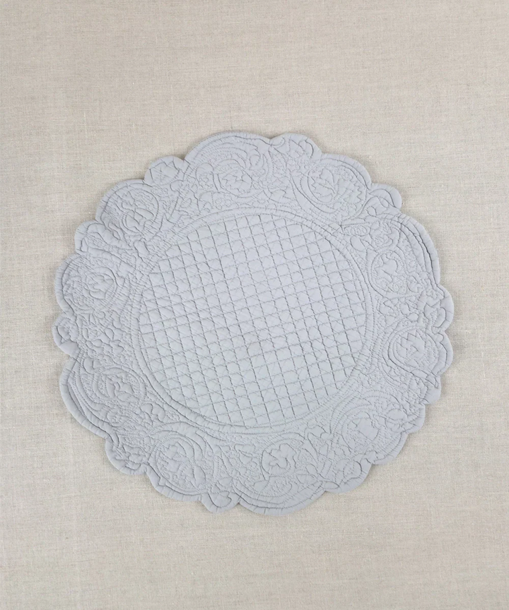 Set of 2 Quilted Cotton Grey Round Table Mats | SHOBITAM