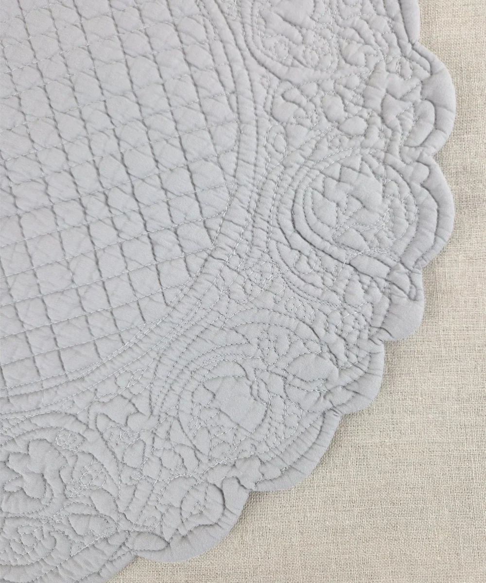 Set of 2 Quilted Cotton Grey Round Table Mats | SHOBITAM
