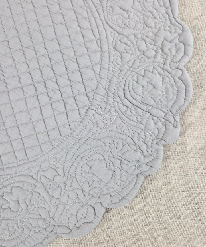 Set of 2 Quilted Cotton Grey Round Table Mats | SHOBITAM