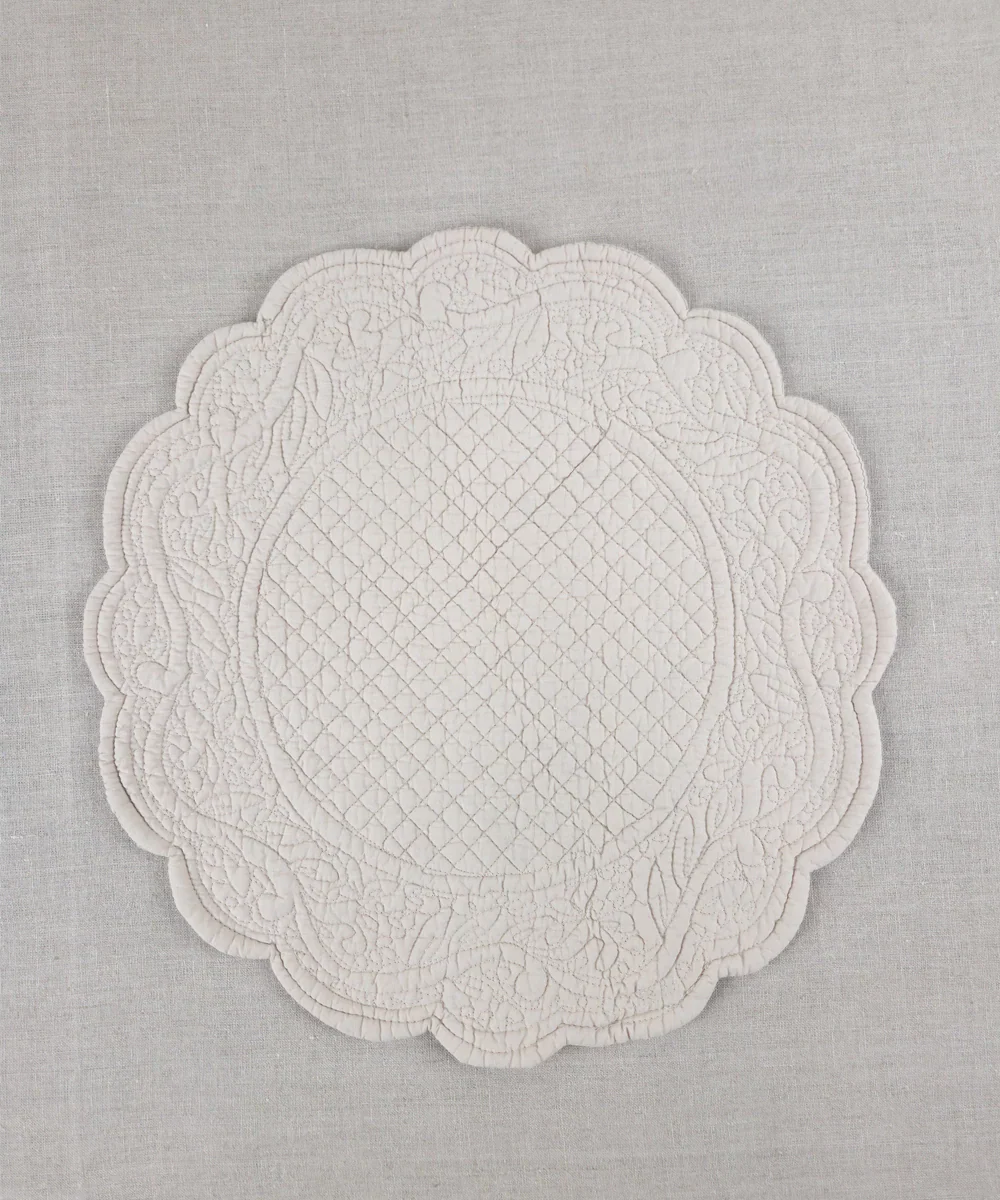 Set of 2 Quilted Cotton Beige Round Table Mats | SHOBITAM