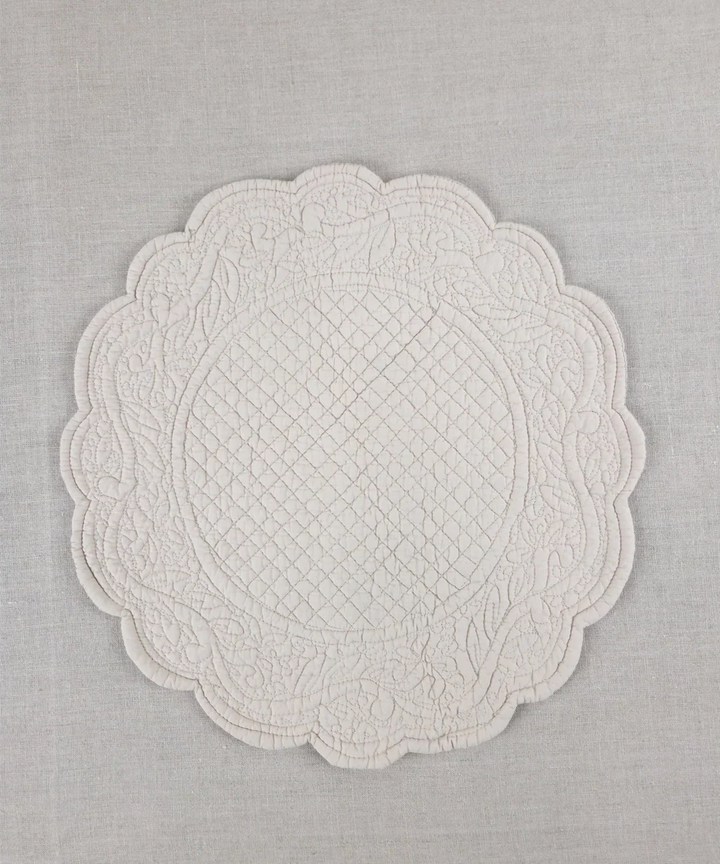 Set of 2 Quilted Cotton Beige Round Table Mats | SHOBITAM