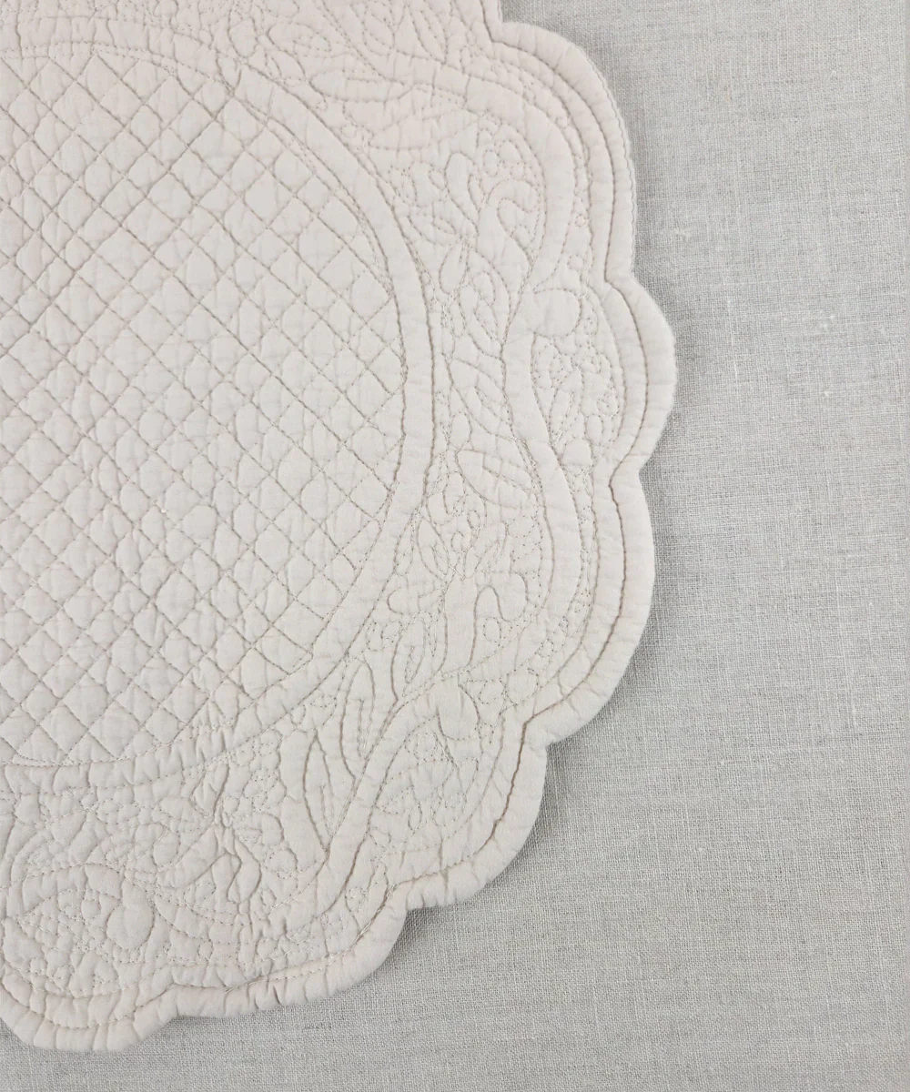 Set of 2 Quilted Cotton Beige Round Table Mats | SHOBITAM
