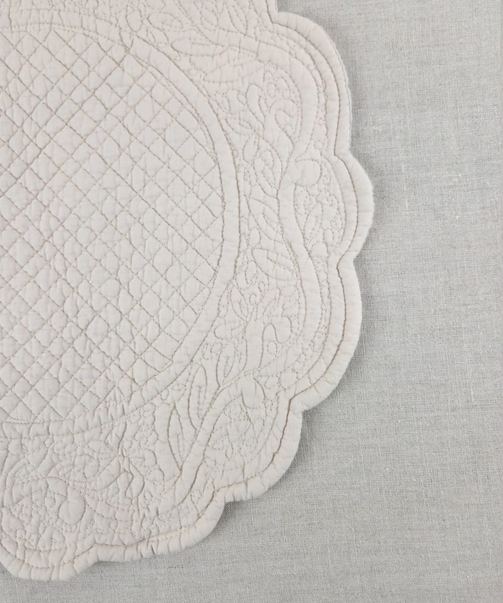Set of 2 Quilted Cotton Beige Round Table Mats | SHOBITAM