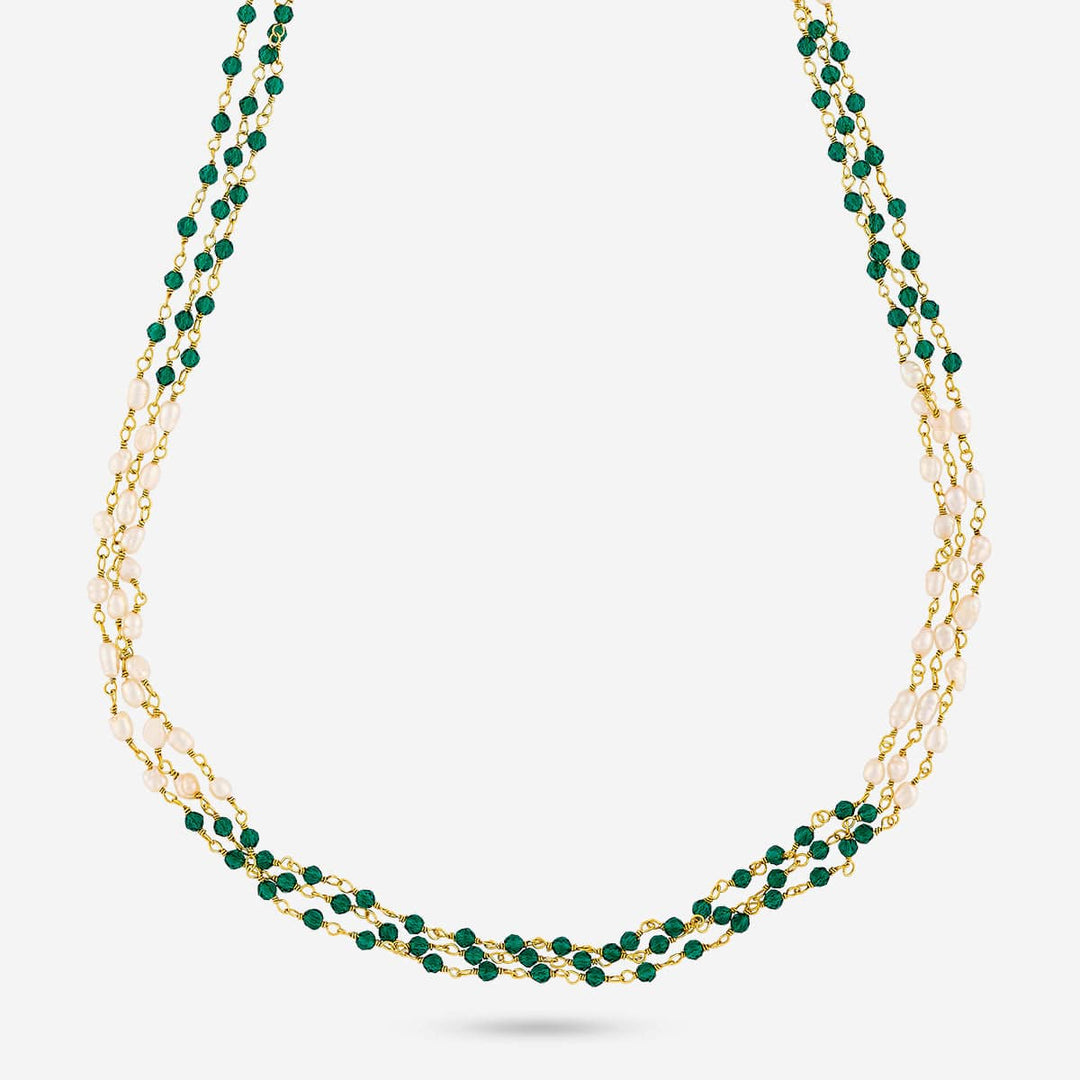 92.5 Silver, Gold Plated Silver Temple Green Beads Chain | SHOBITAM