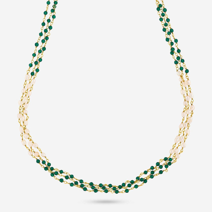 92.5 Silver, Gold Plated Silver Temple Green Beads Chain | SHOBITAM