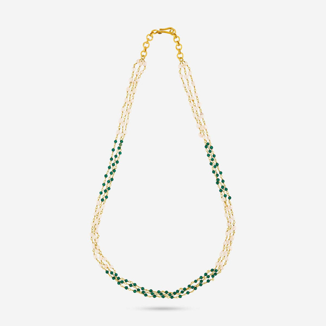 92.5 Silver, Gold Plated Silver Temple Green Beads Chain | SHOBITAM