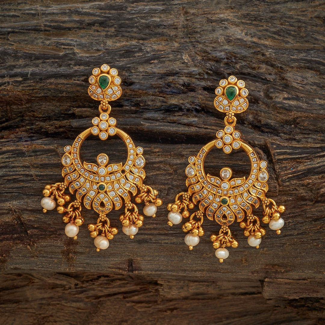 Pure 92.5 Silver Gold-Plated Emerald Charm Chandbali Earrings with Floral Stud and Pearl Drops