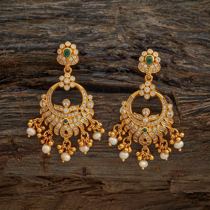 Pure 92.5 Silver Gold-Plated Emerald Charm Chandbali Earrings with Floral Stud and Pearl Drops