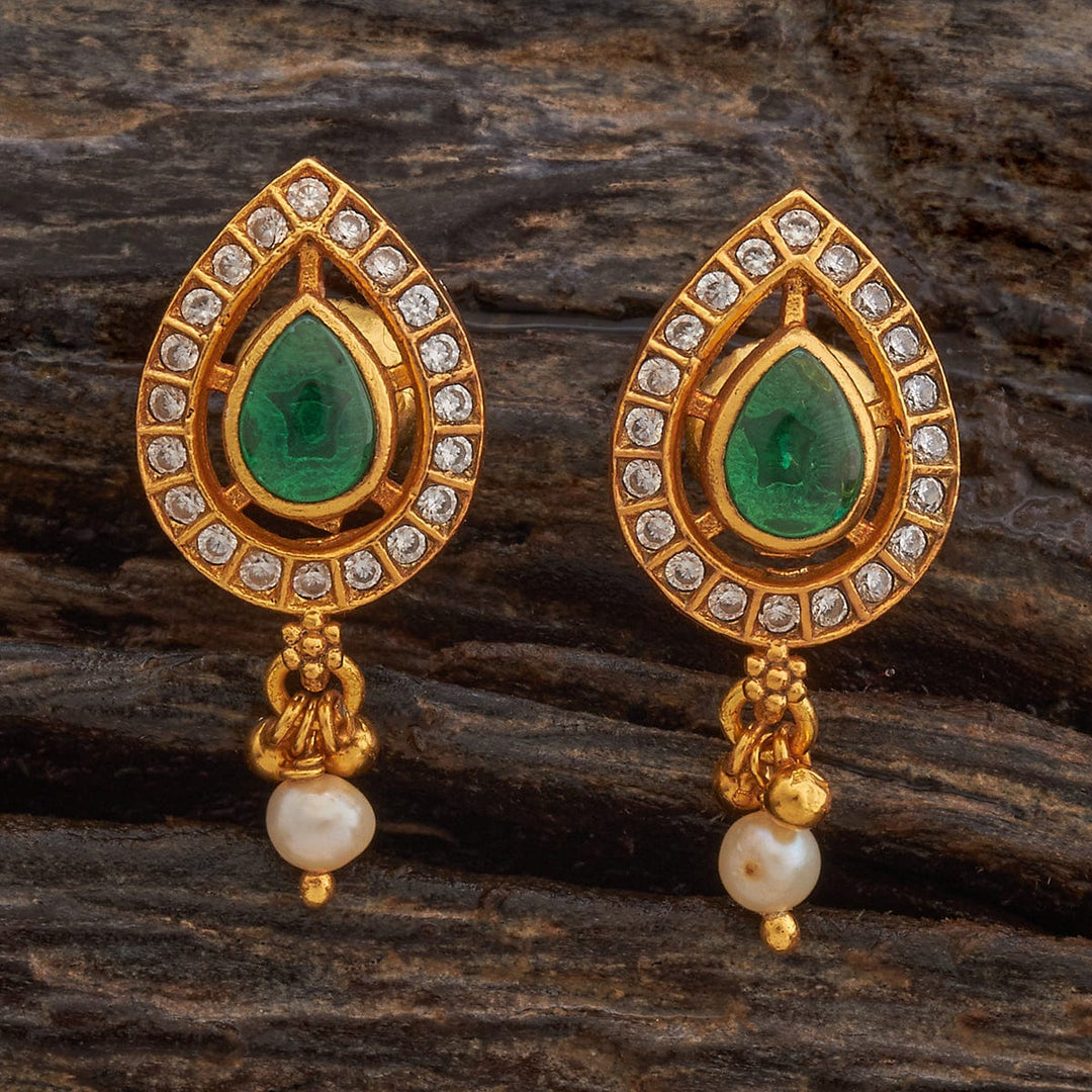 92.5 Silver Gold-Plated earrings featuring Green Spinal and Zircon stones:
