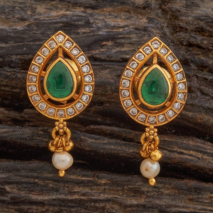 92.5 Silver Gold-Plated earrings featuring Green Spinal and Zircon stones: