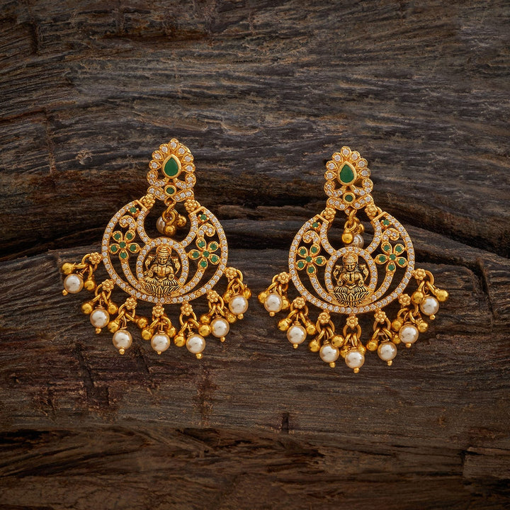 Pure 92.5 Silver Gold-Plated Contemporary Lakshmi with Chandbali Earrings and Gemstone Details