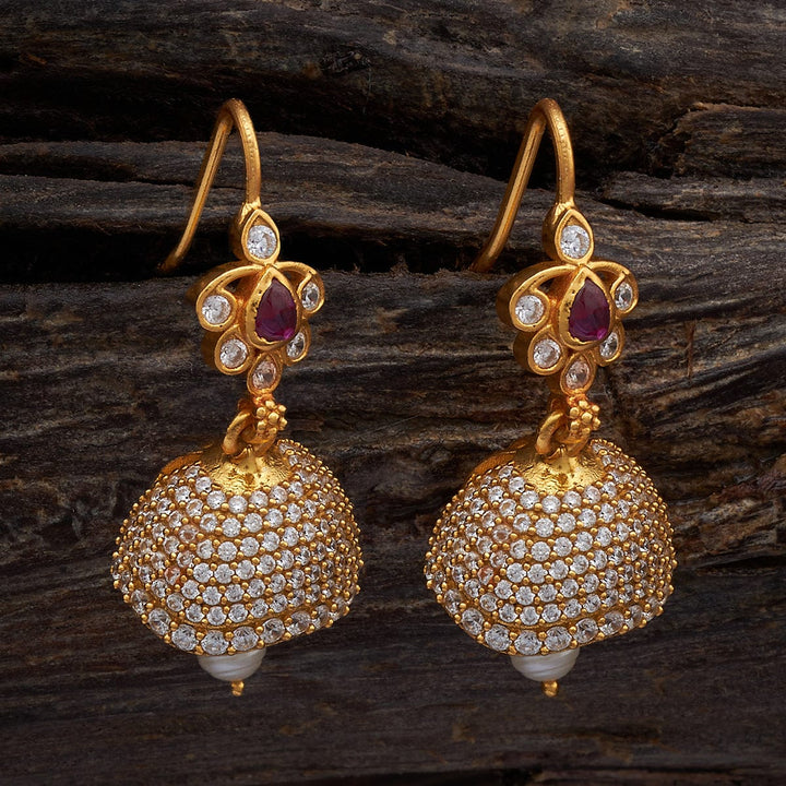 92.5 Sterling Silver Antique Gold-Polished Earrings with Ruby-Pink Stones