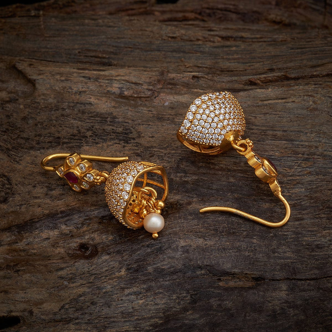 92.5 Sterling Silver Antique Gold-Polished Earrings with Ruby-Pink Stones