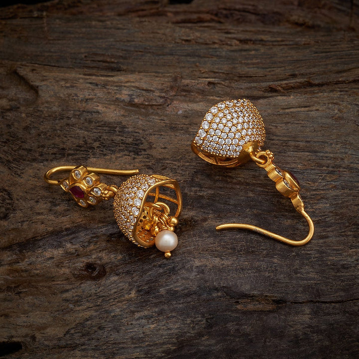 92.5 Sterling Silver Antique Gold-Polished Earrings with Ruby-Pink Stones