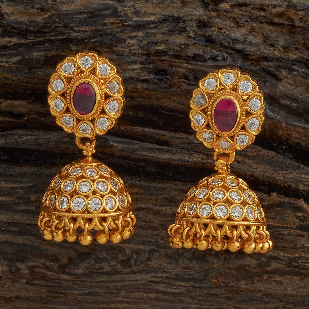 Pure 92.5 Silver Gold-Plated CZ Stone Jhumka Earrings with Dangling Beads