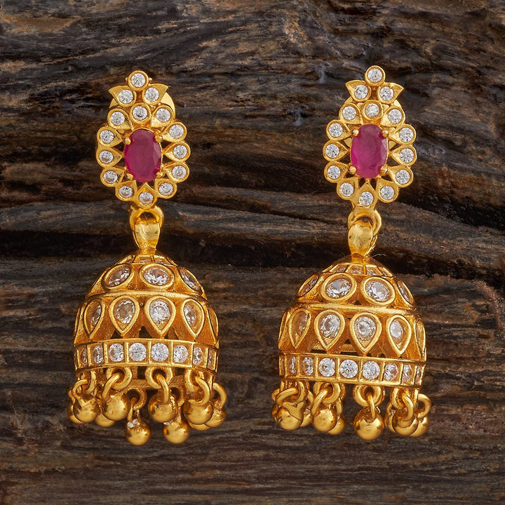 Pure 92.5 Silver Gold-Plated Emerald Dome Jhumka Earrings with Cz store Gold Dangling Beads
