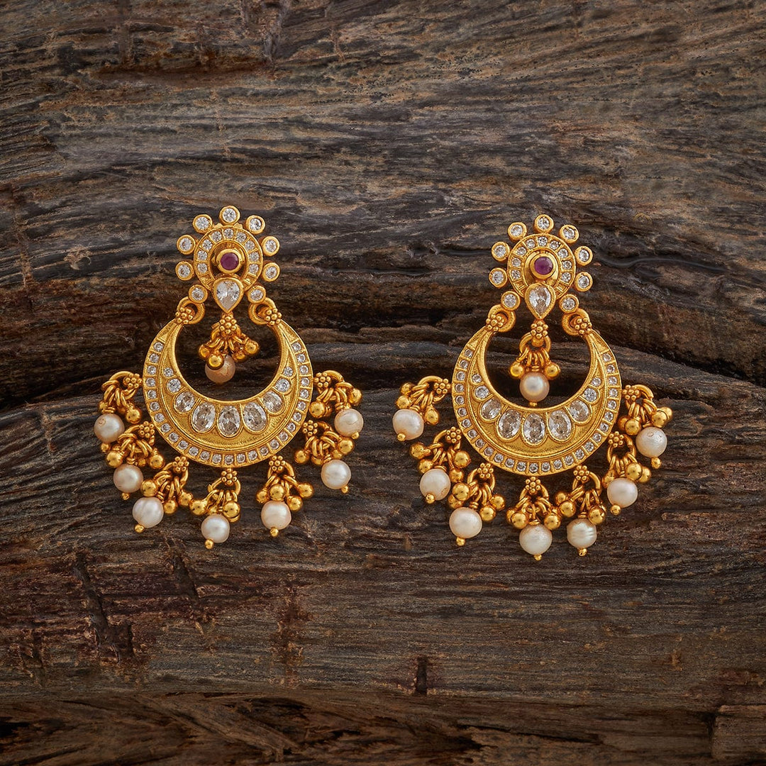 92.5 Sterling Silver Gold Plated Chandbali Earrings with Spinal, Zircon Stones & Beads | SHOBITAM