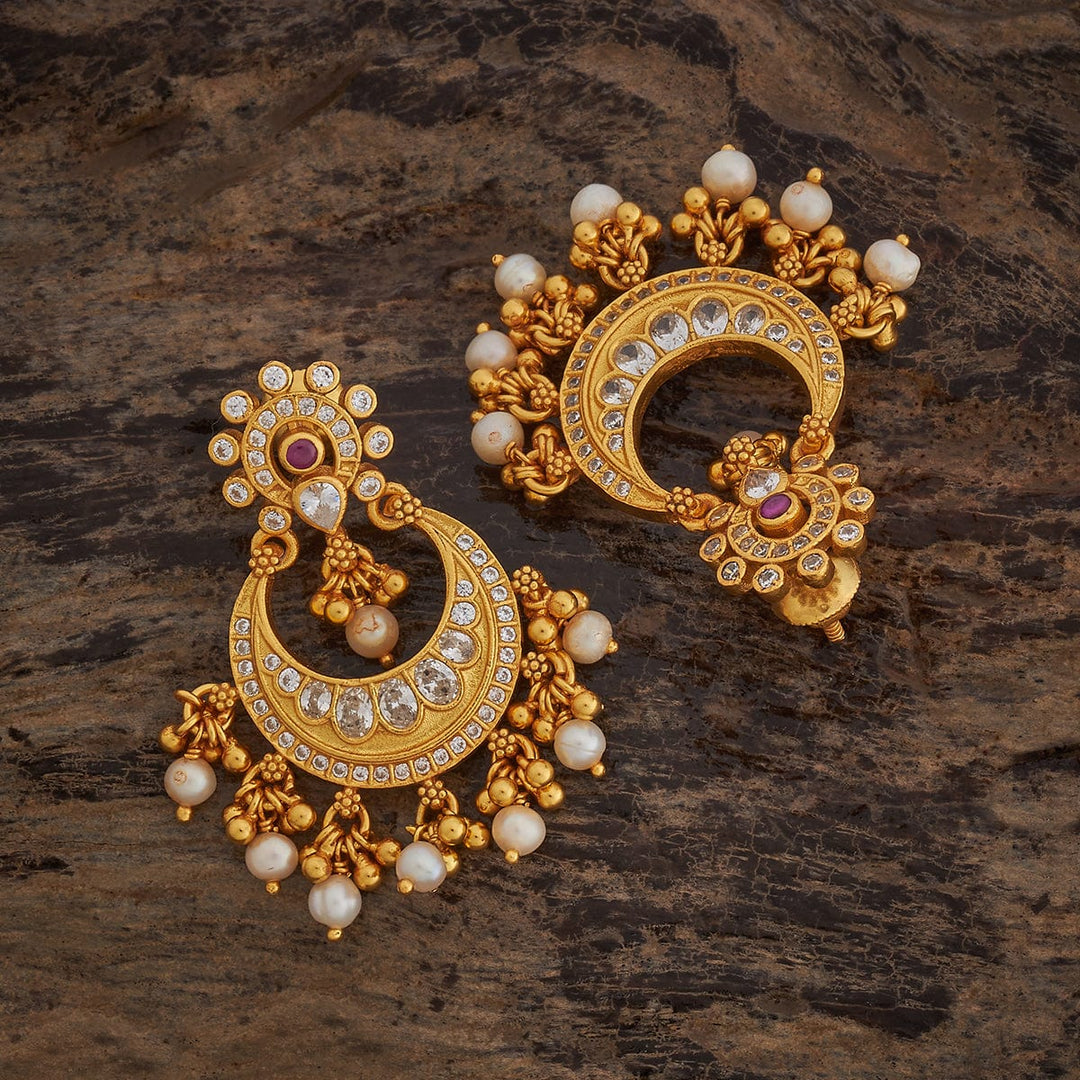 92.5 Sterling Silver Gold Plated Chandbali Earrings with Spinal, Zircon Stones & Beads | SHOBITAM