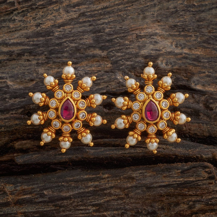 Pure 92.5 Silver Gold Plated Silver Temple Earring