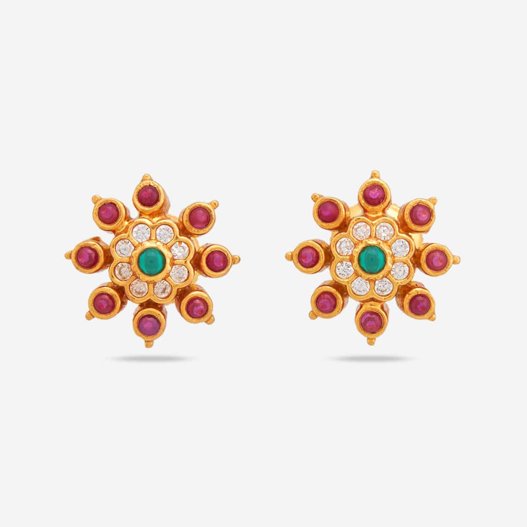 Pure 92.5 Silver, Gold-Plated Gemstone Floral Motif Studs