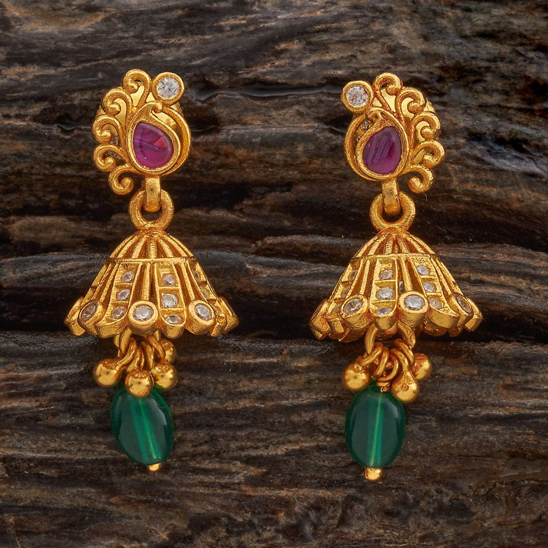 Pure 92.5 Silver Gold Plated Silver Temple Earring