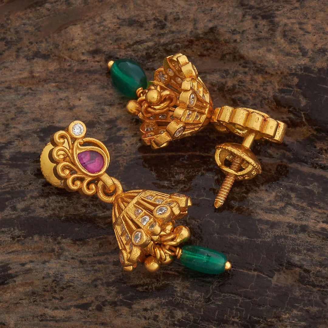 Pure 92.5 Silver Gold Plated Silver Temple Earring