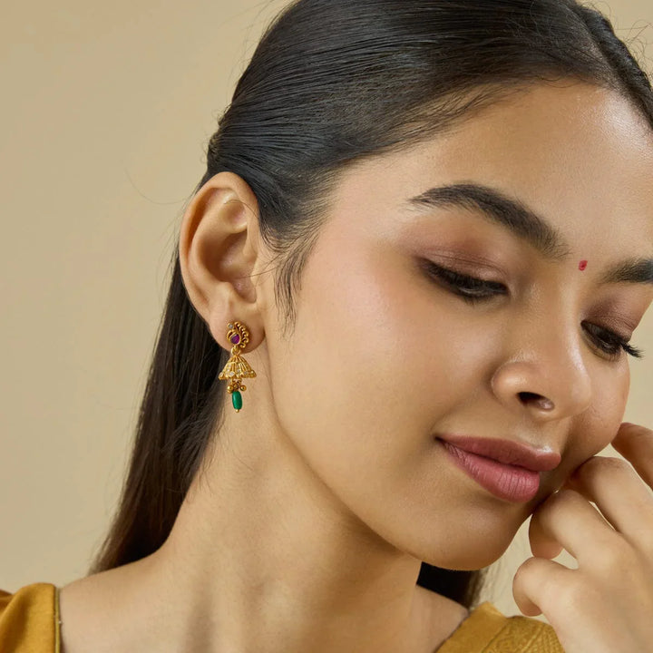 Pure 92.5 Silver Gold Plated Silver Temple Earring