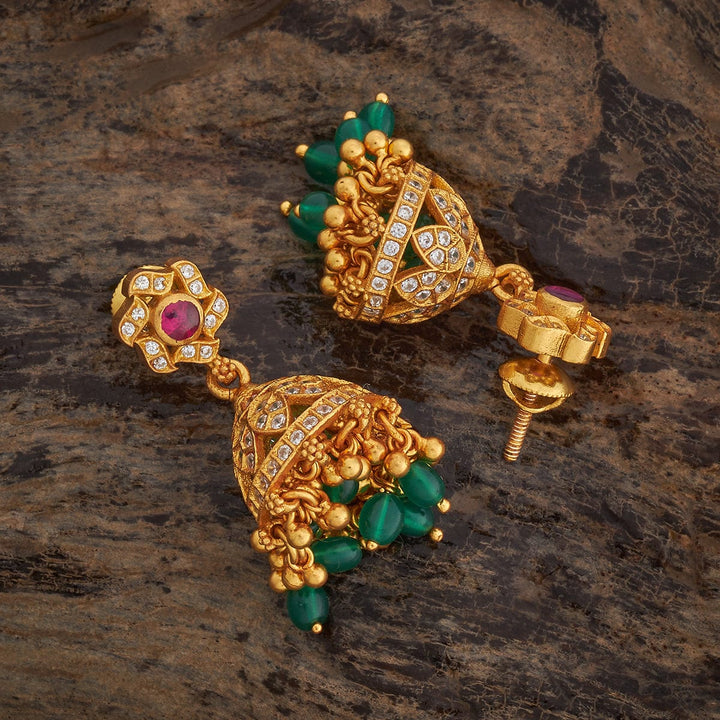 Pure 92.5 Silver Gold-Plated Heritage Inspired Ruby and Emerald Temple Jhumkas