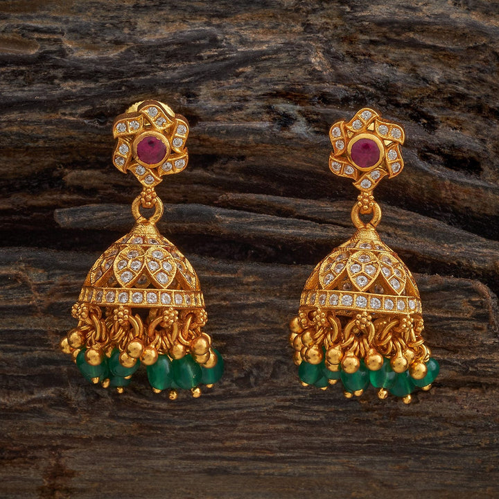 Pure 92.5 Silver Gold-Plated Heritage Inspired Ruby and Emerald Temple Jhumkas