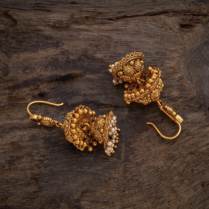 Pure 92.5 Silver Oxidized Gold-Plated Double Jhumka Earrings with Ruby and Pearls