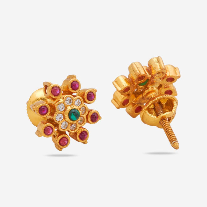 Pure 92.5 Silver, Gold-Plated Gemstone Floral Motif Studs