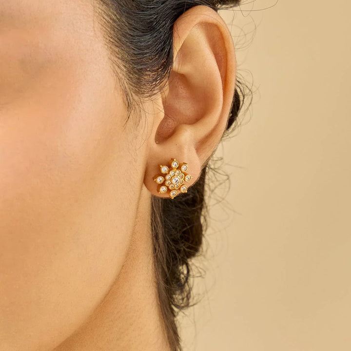 Pure 92.5 Silver, Gold-Plated CZ Floral Motif Studs