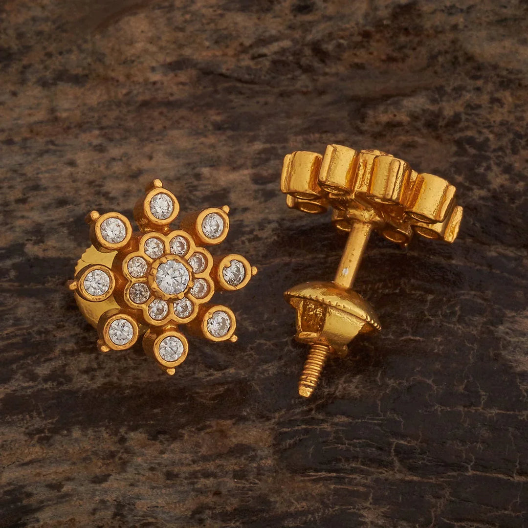 Pure 92.5 Silver, Gold-Plated CZ Floral Motif Studs